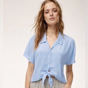 Wilfred Light Blue Button-Down Shirt with Tie Front Aritzia